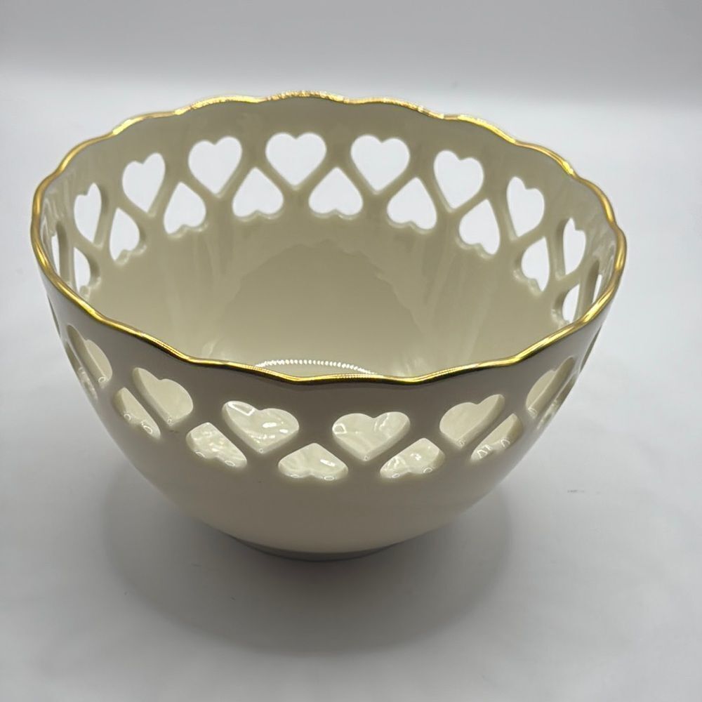 Lenox Heart Cutout Ceramic Bowl with Gold Trim